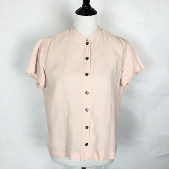 J Jill Pink Linen Top Mandarin Collar Short Sleeve - Picture 1 of 4